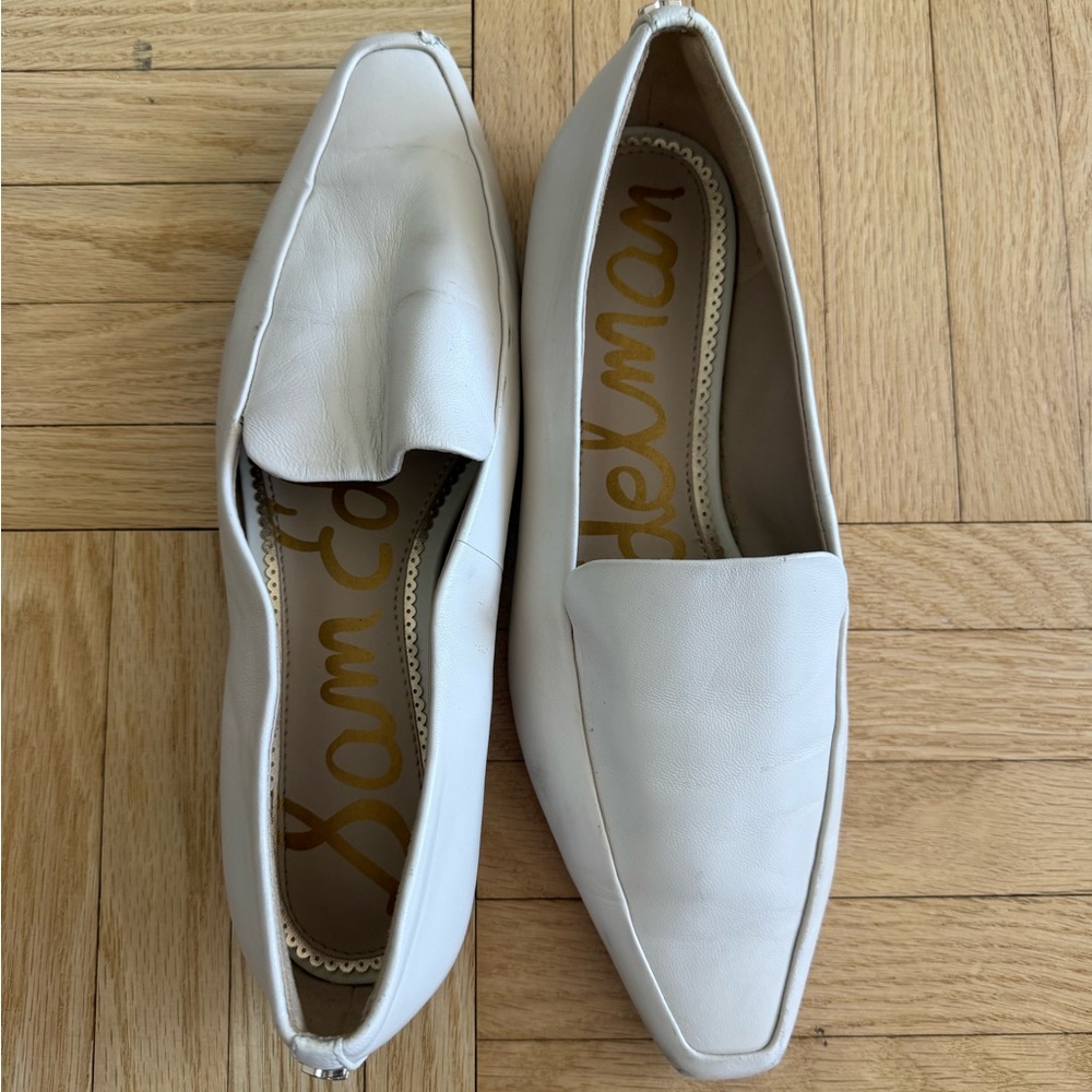 Sam Edelman White Leather Square-Toe Slip-On Loafers